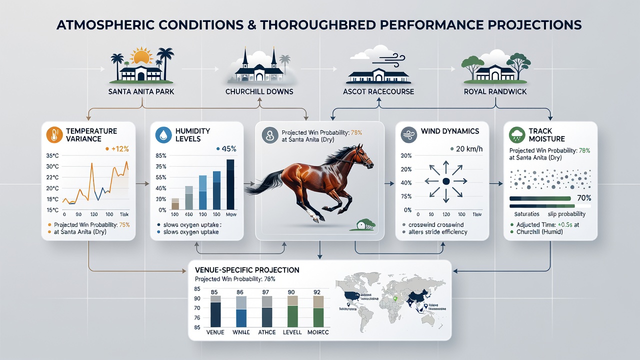 Racecourse surface and weather monitoring equipment used to assess atmospheric impacts on thoroughbreds