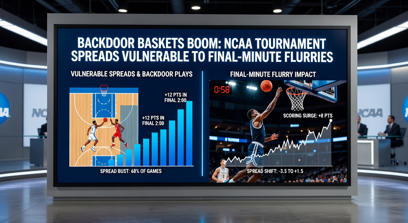 Chart showing percentage of NCAA Tournament spreads covered in final two minutes over past five years