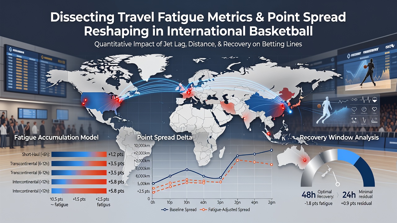 Data visualization of point spread adjustments linked to travel fatigue in basketball