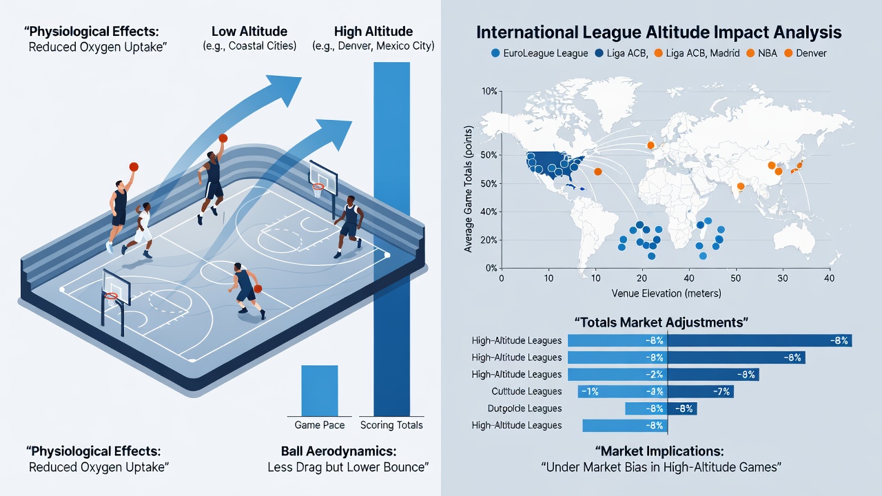Data charts displaying basketball scoring trends at different altitudes across international competitions