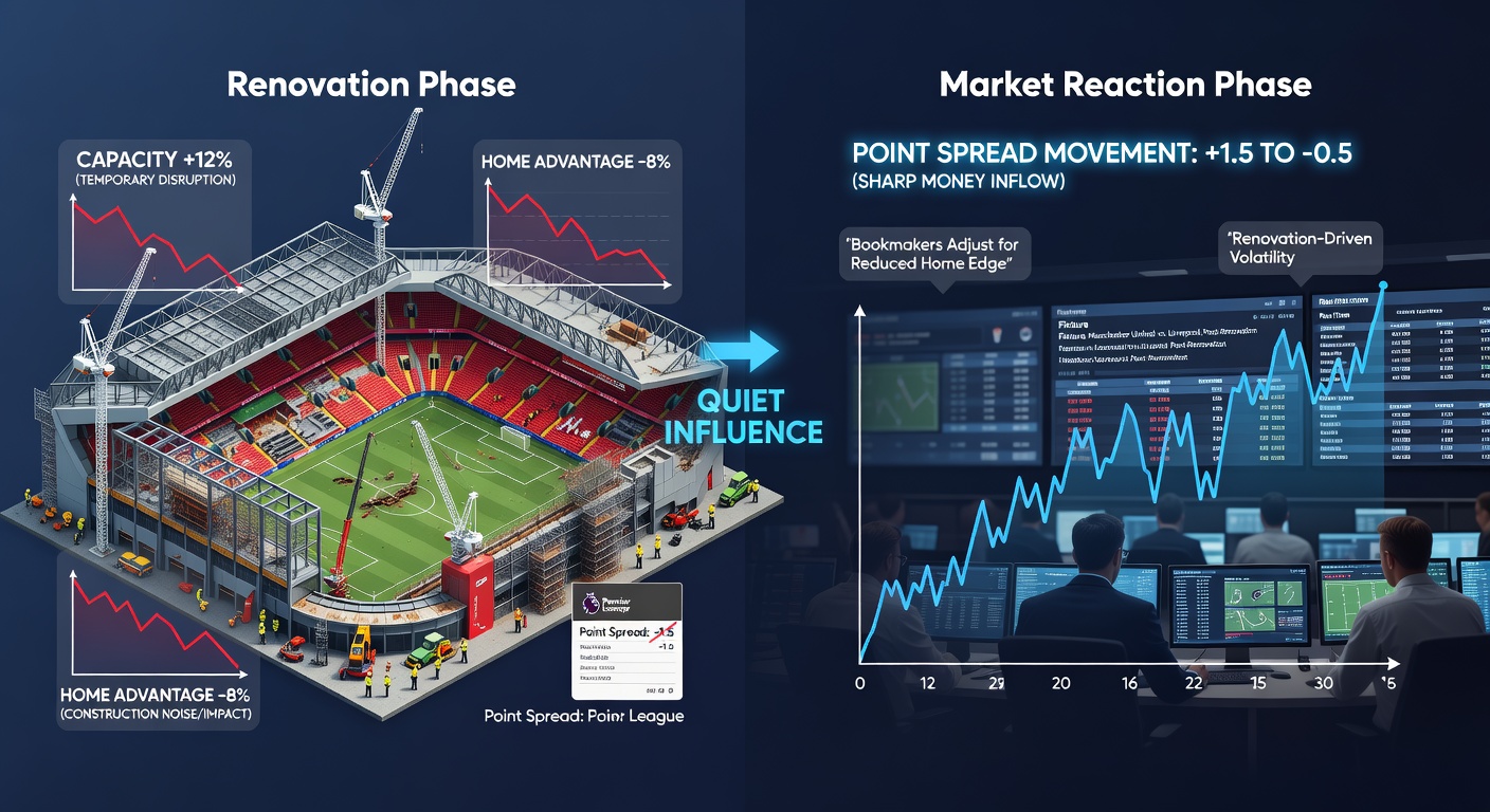 Updated Premier League pitch and seating layout during renovation phase