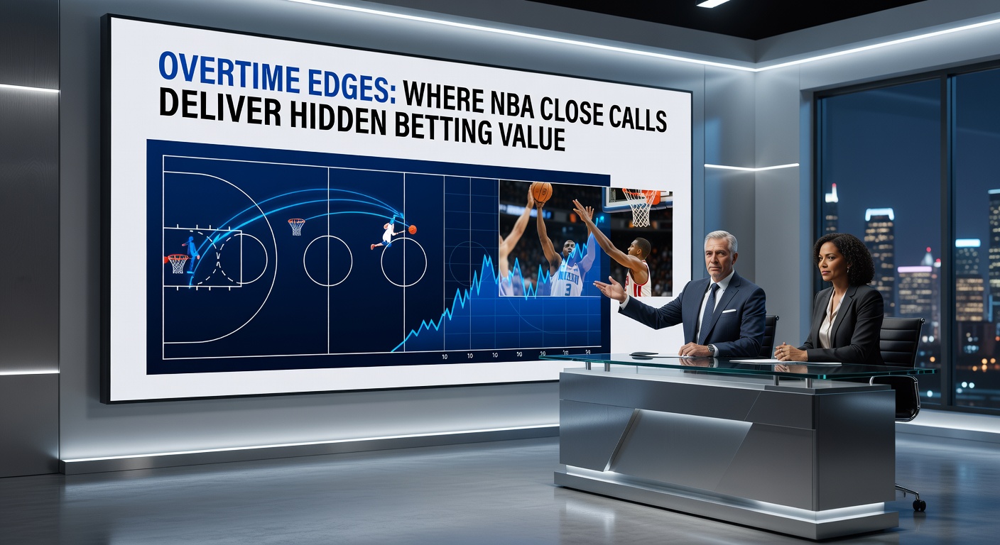 Close-up of NBA referee signaling overtime with fans on edge and clock ticking down
