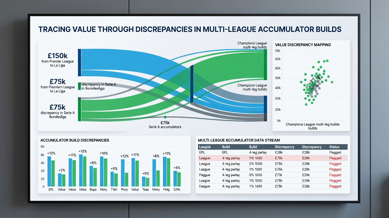 Spreadsheet view of odds comparison across five European leagues with variance calculations highlighted
